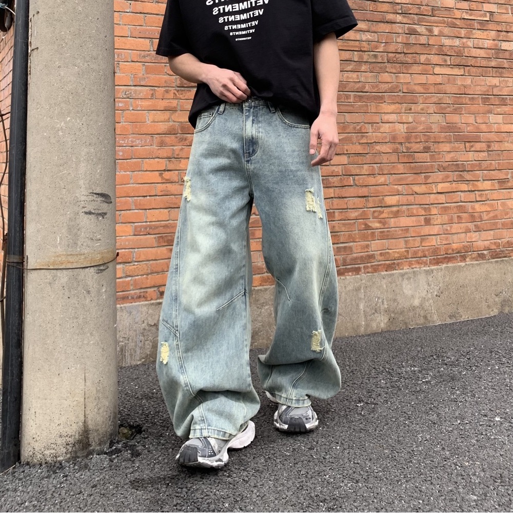 Men's Baggy Hip‎ Hop Jeans Wide Leg Skater Denim Pants Loose Fit Streetwear 30